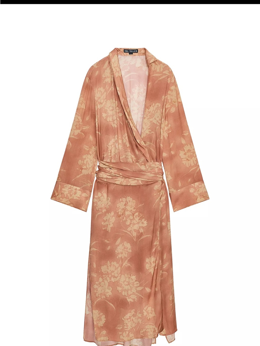 Zara Dusty Peach and Cream Kimono Wrap Dress
